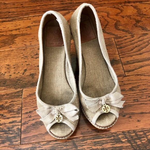 Tory Burch Jackie Peep Toe Espadrille Wedges US8 - Picture 2 of 10
